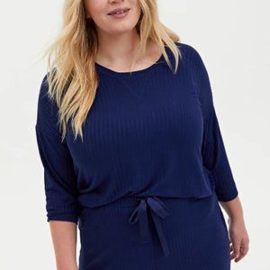 Torrid Navy Blue Ribbed Dolman Long Sleeve Sleep Tee Size 0X - NWT